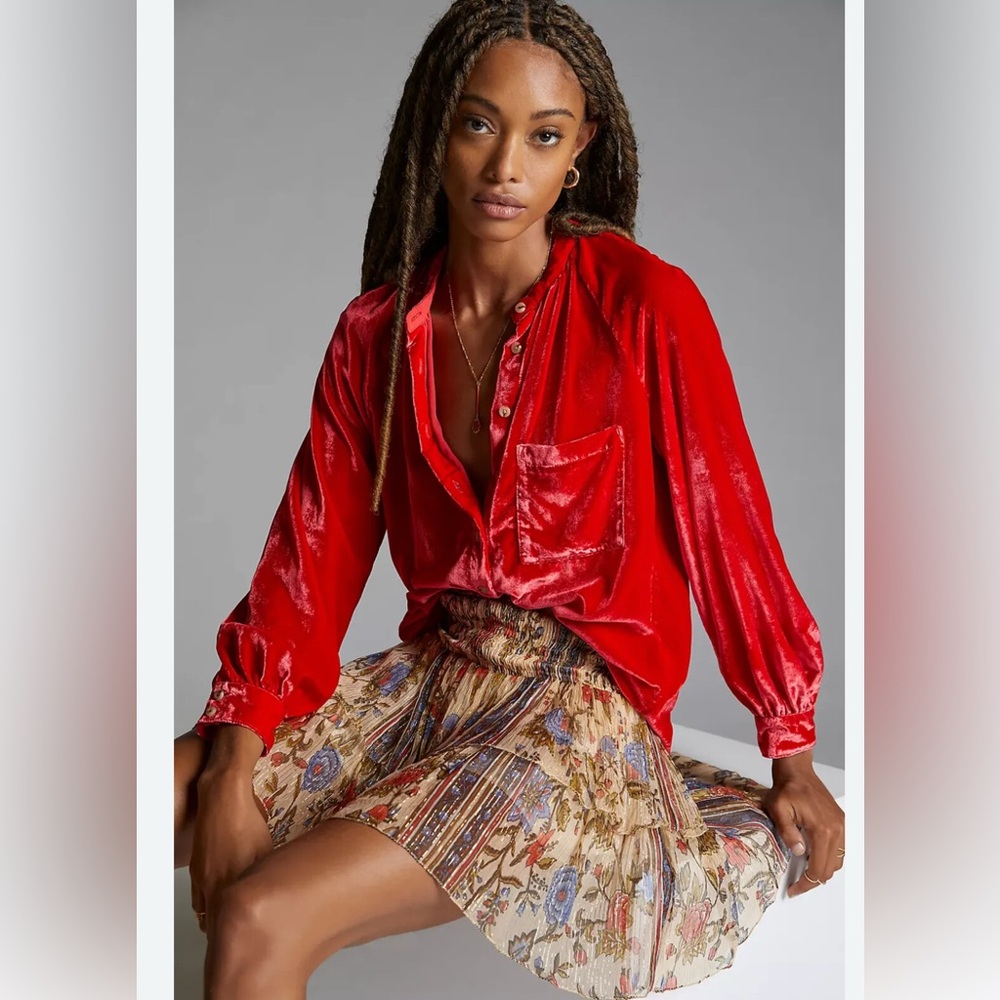Pilcro Red Velvet Women's Top size Small